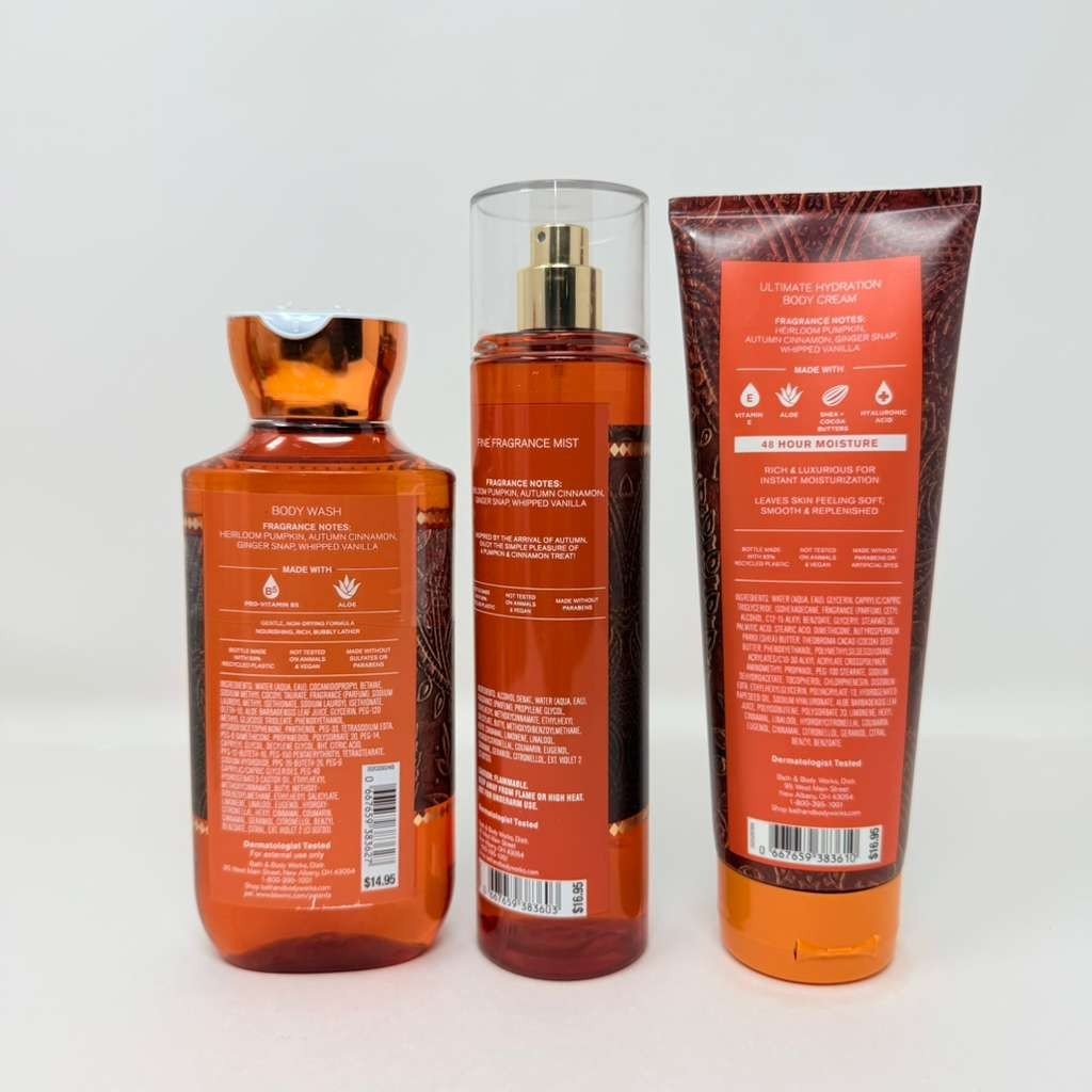Sweet Cinnamon Pumpkin Bath & Body Gift Set - Mist, Body Cream & Wash