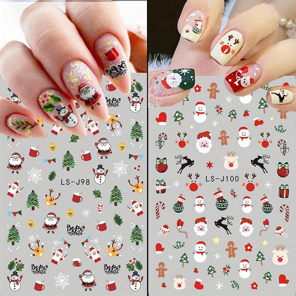 Christmas Nail Art Stickers 3D Santa Reindeer Snowflake Decals - 9 Sheets