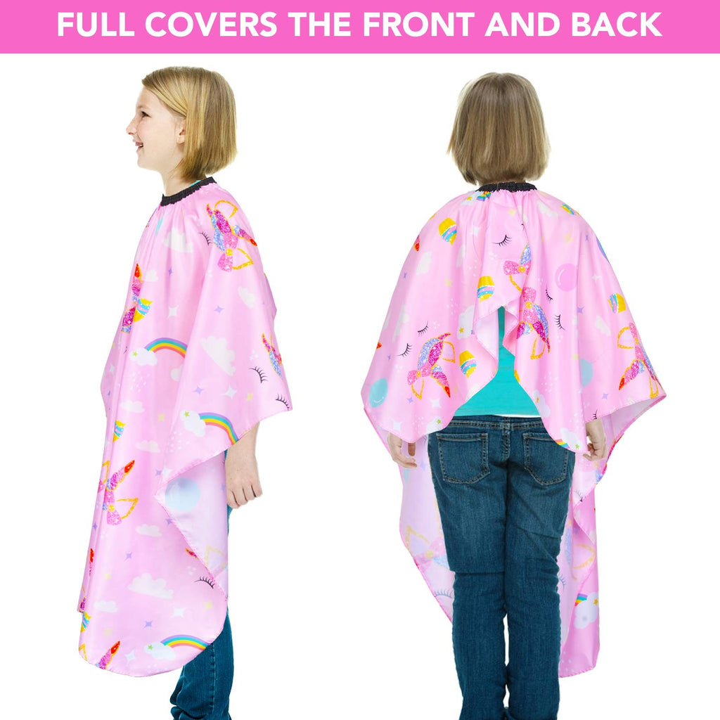 Kids Waterproof Haircut Cape with Unicorn Dino Print – Adjustable & Reusable