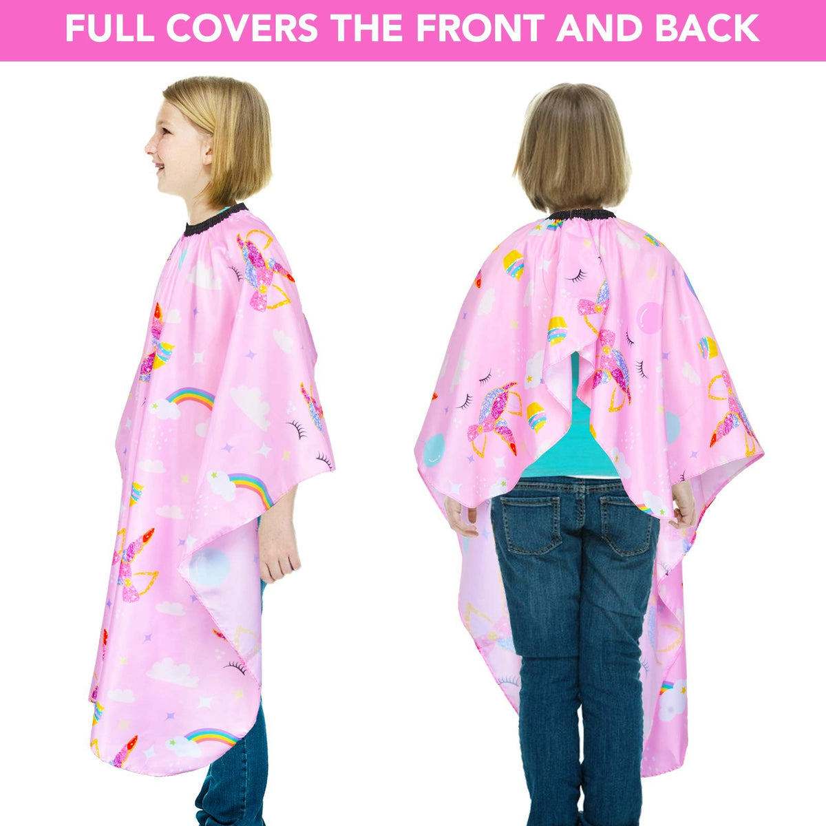 Kids Waterproof Haircut Cape with Unicorn Dino Print – Adjustable & Reusable