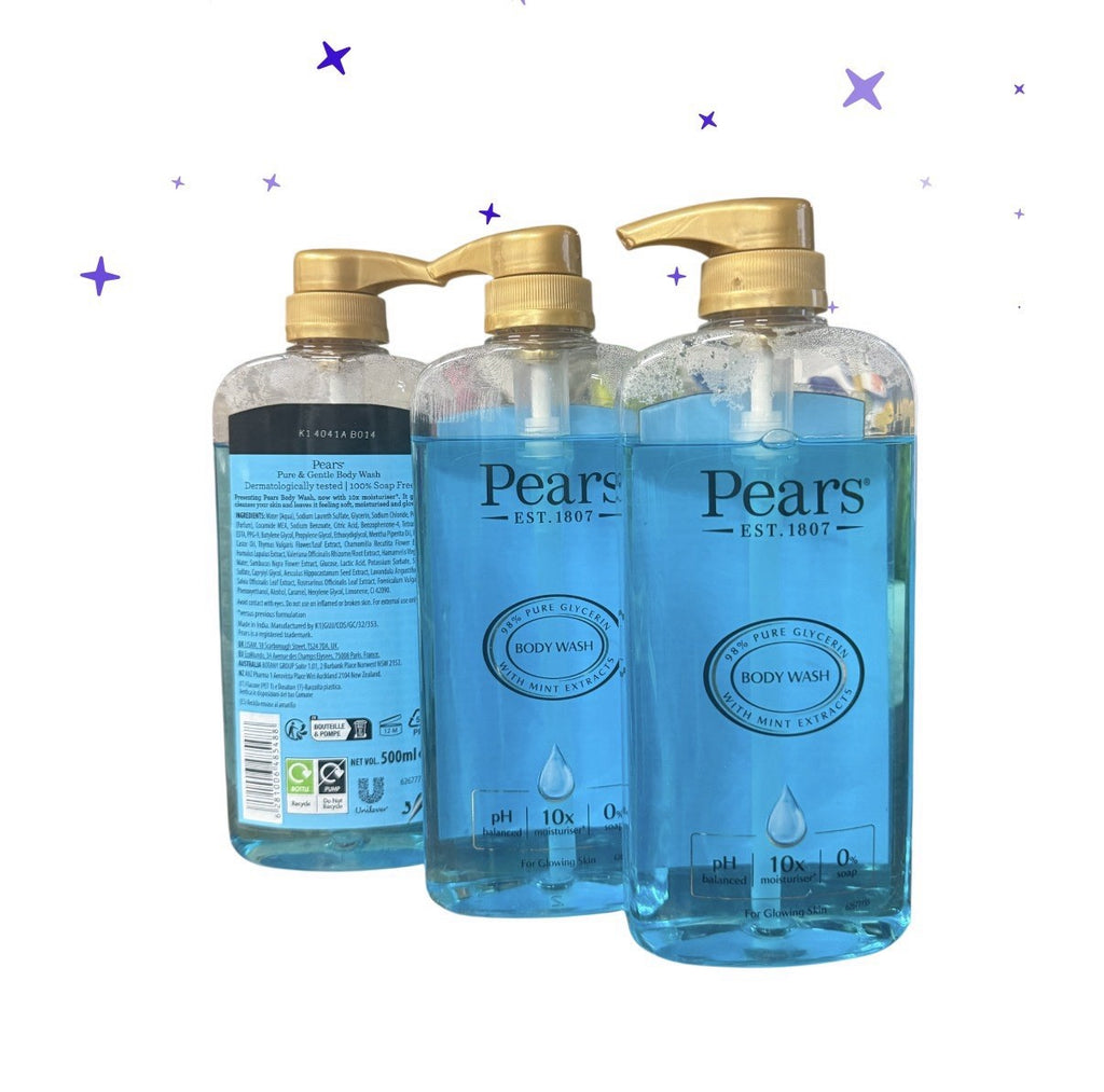Pears Mint Body Wash Pack - 3 x 500ml Natural Shower Gel