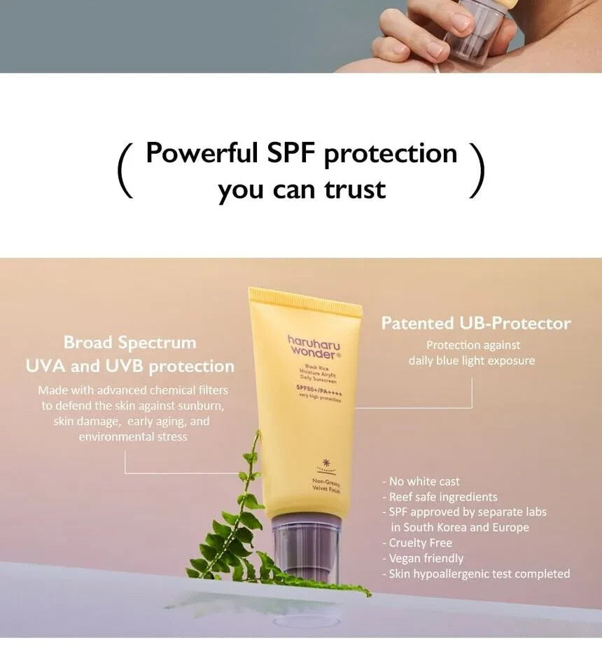 Black Rice Moisture Airyfit Sunscreen SPF50 50ml - Hydrating UV Protection