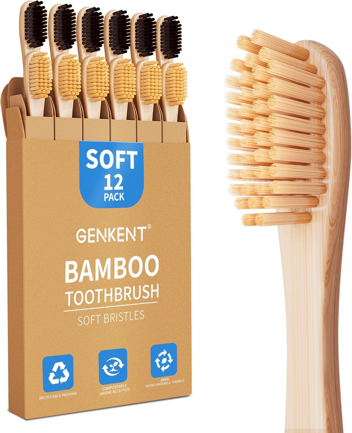 Ultra Soft Bamboo Toothbrush Set - 12 Pack Eco-Friendly & Biodegradable