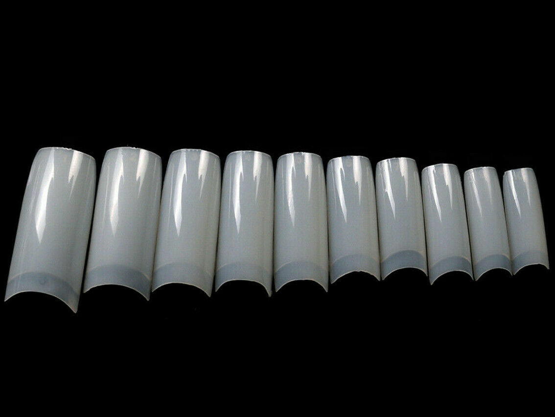 Long Square False Nail Tips - Coffin Shape, Transparent, French Style, 500 or 1000 Pcs