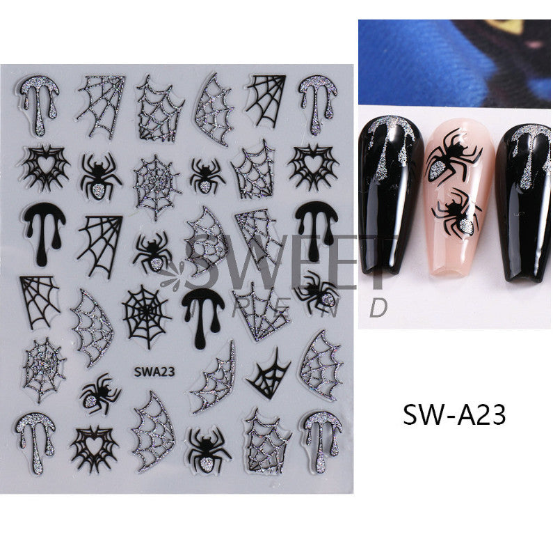 Halloween Spider Web Nail Art Stickers - Self Adhesive Glitter Decals