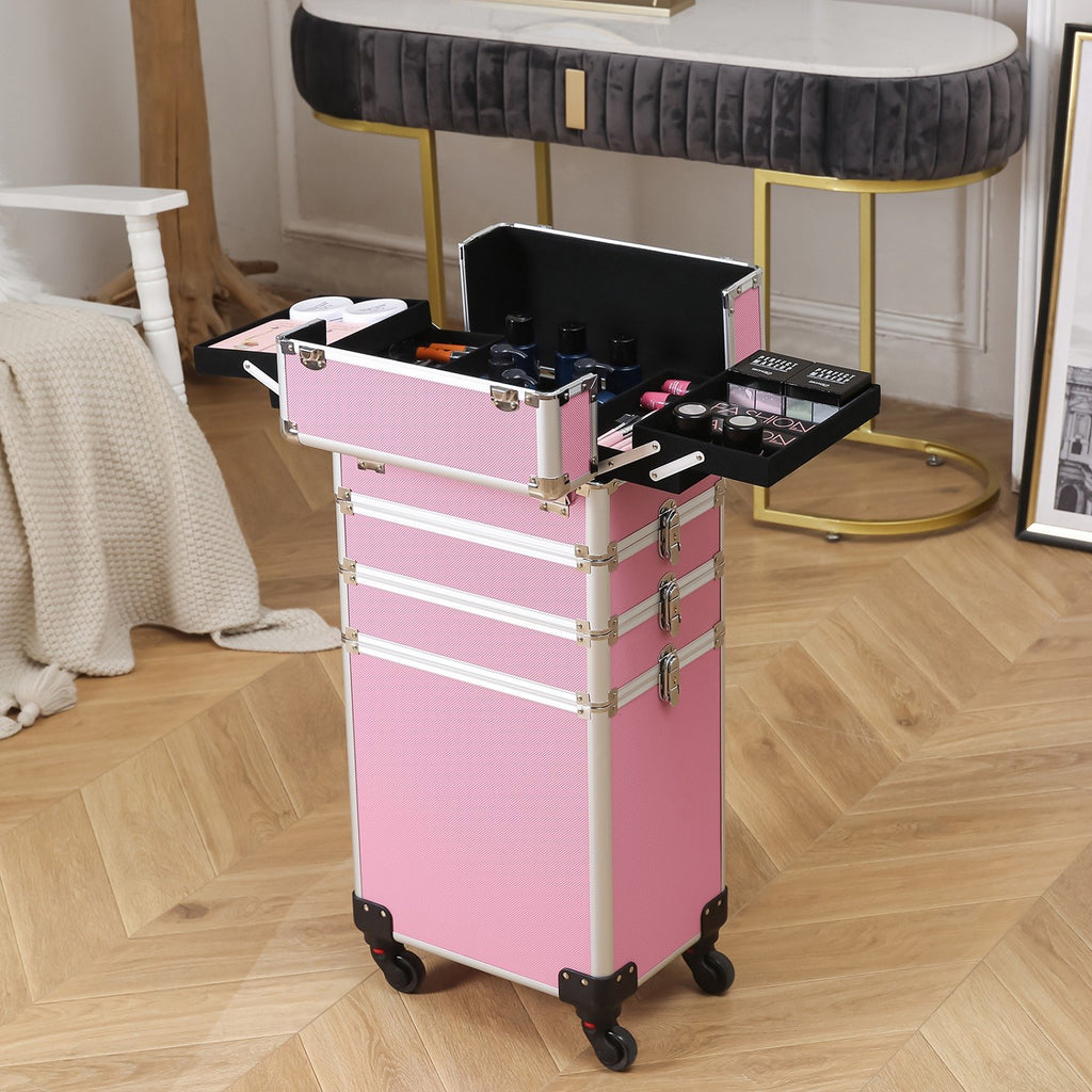 4-in-1 Makeup Case Portable Cosmetic Storage Trolley Box