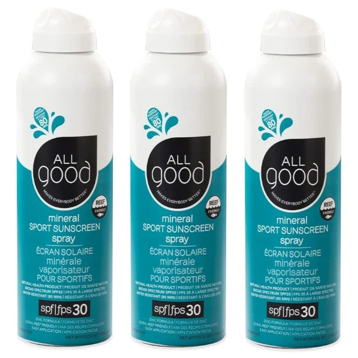 Mineral Sunscreen Spray SPF 30 - Water-Resistant, Hydrating, Pack of 3