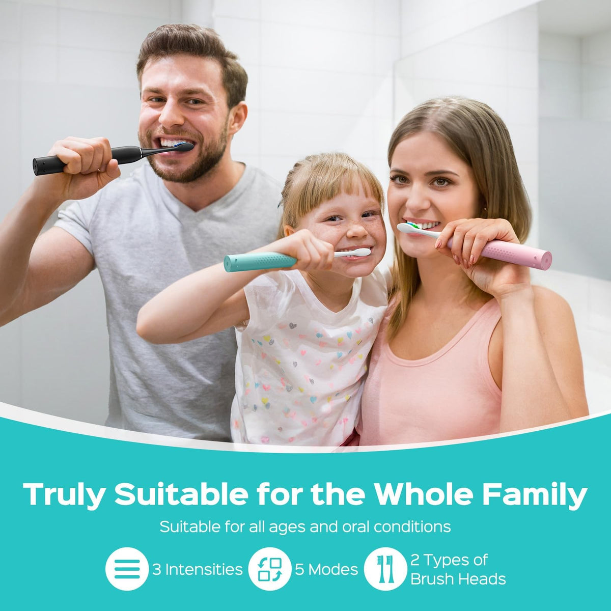 Electric Toothbrush for Adults with 3 Intensities & 5 Modes, Rechargeable, Compact Travel Design