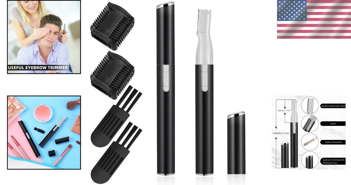 Electric Eyebrow Trimmer Set with Adjustable Comb - Portable Mini Razors