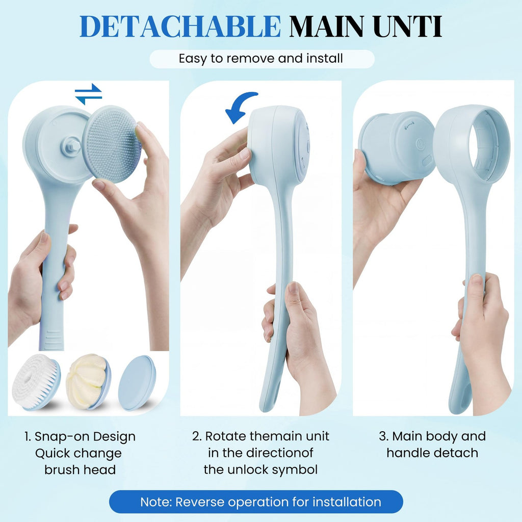 Electric Body Brush Back Scrubber with 5 Replaceable Heads and Hook
