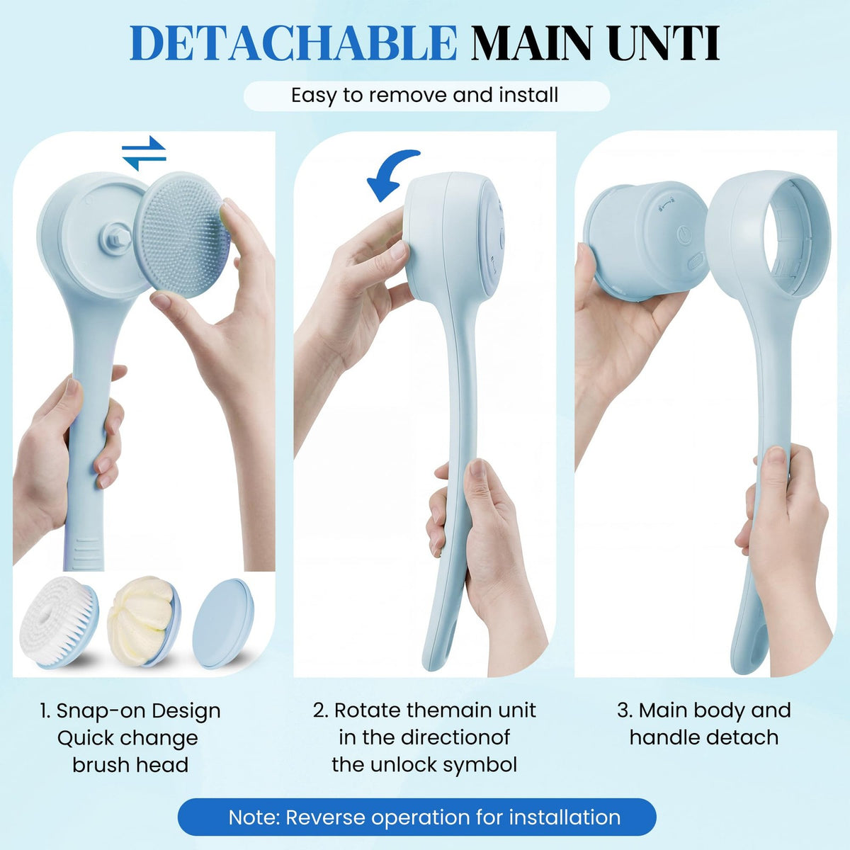 Electric Body Brush Back Scrubber with 5 Replaceable Heads and Hook