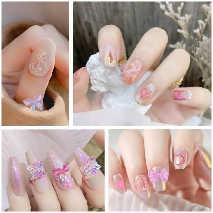 300pcs Nail Art Charms Kit with Resin Gems & Pink Decorations for Manicure