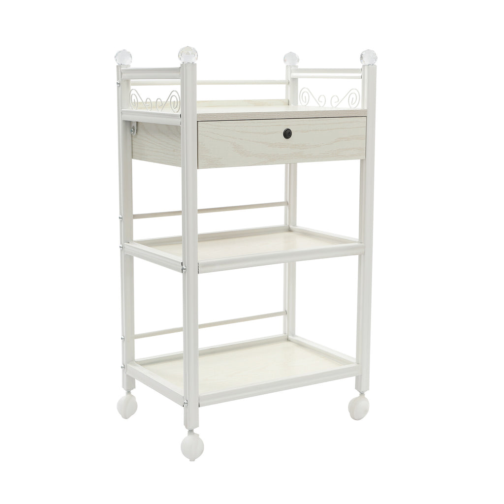 Salon Storage Cart with Drawer, 3-Tier Mobile Organizer, White