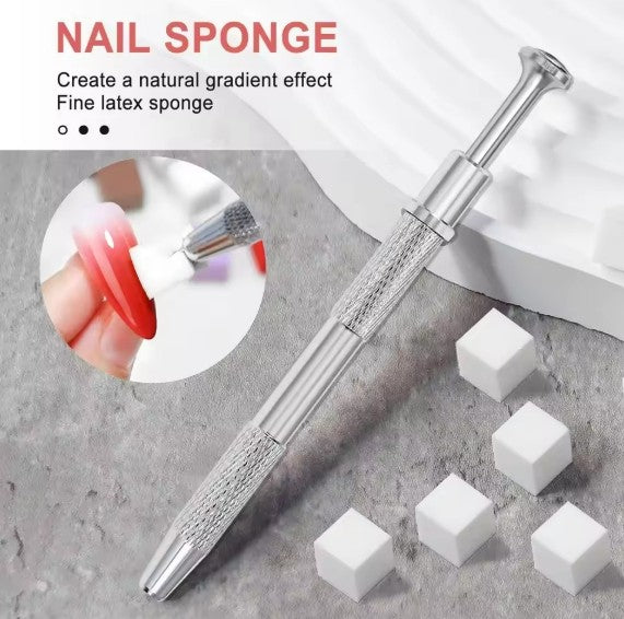50Pcs Portable Nail Art Sponge Buffer Blocks with Grabbing Pen for DIY Manicure
