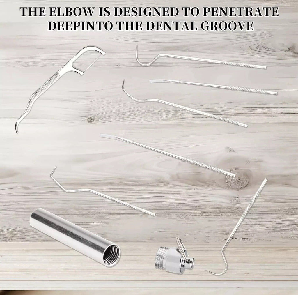 7PCS Reusable Metal Toothpick Set with Storage Tube - Stainless Steel Oral Care