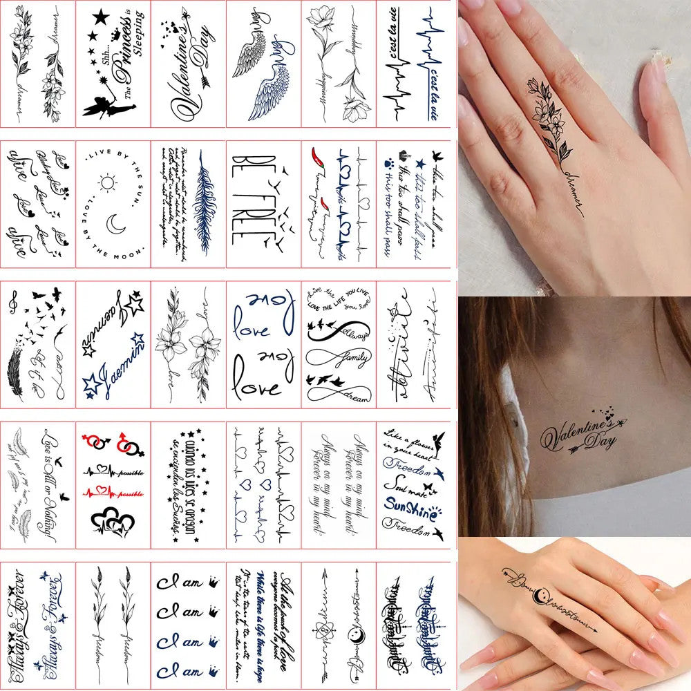 Waterproof Temporary Tattoos Set – Butterfly, Rose & Feather Stickers (Disposable)