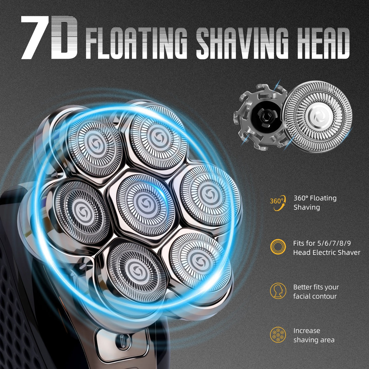 Waterproof Rotary Shaver Replacement Heads 7D Double Ring Razor Blades