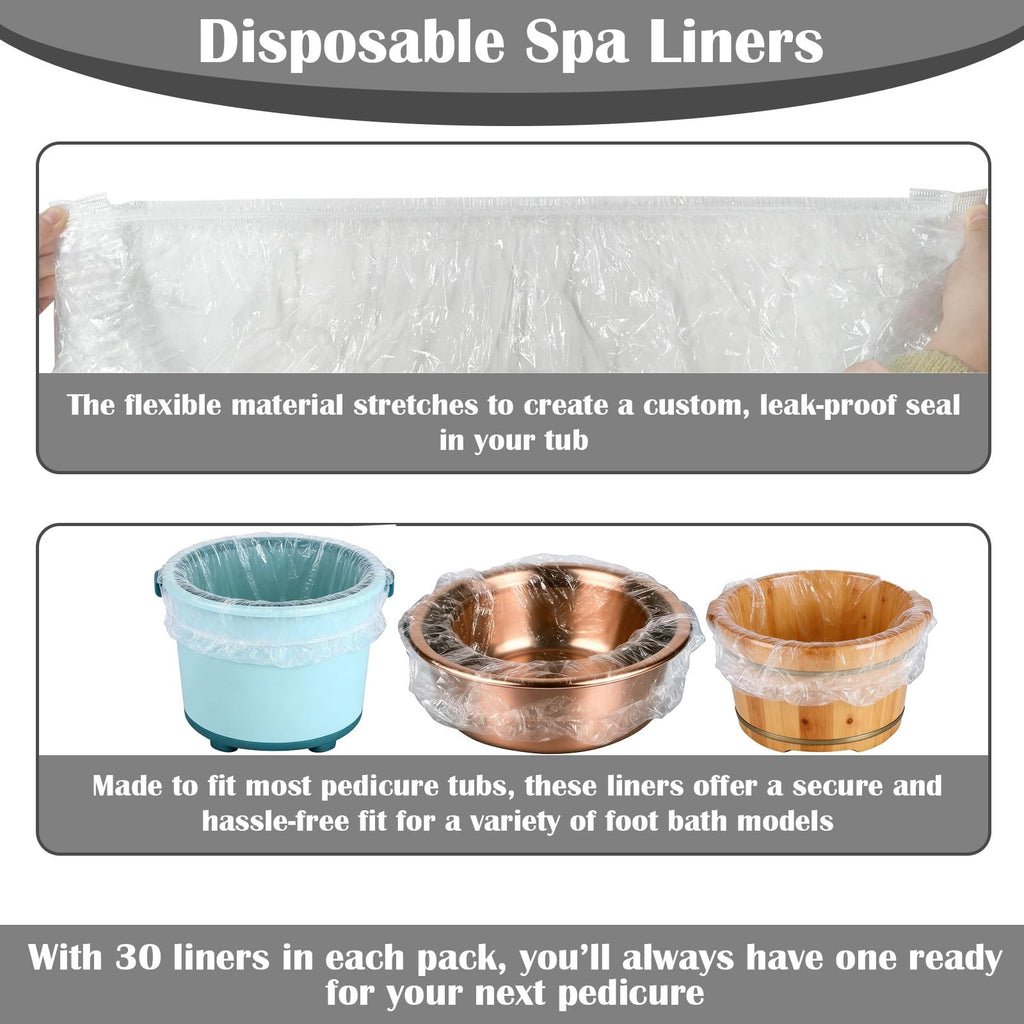 Disposable Spa Liners for Pedicure Foot Bath - 30 Pack White