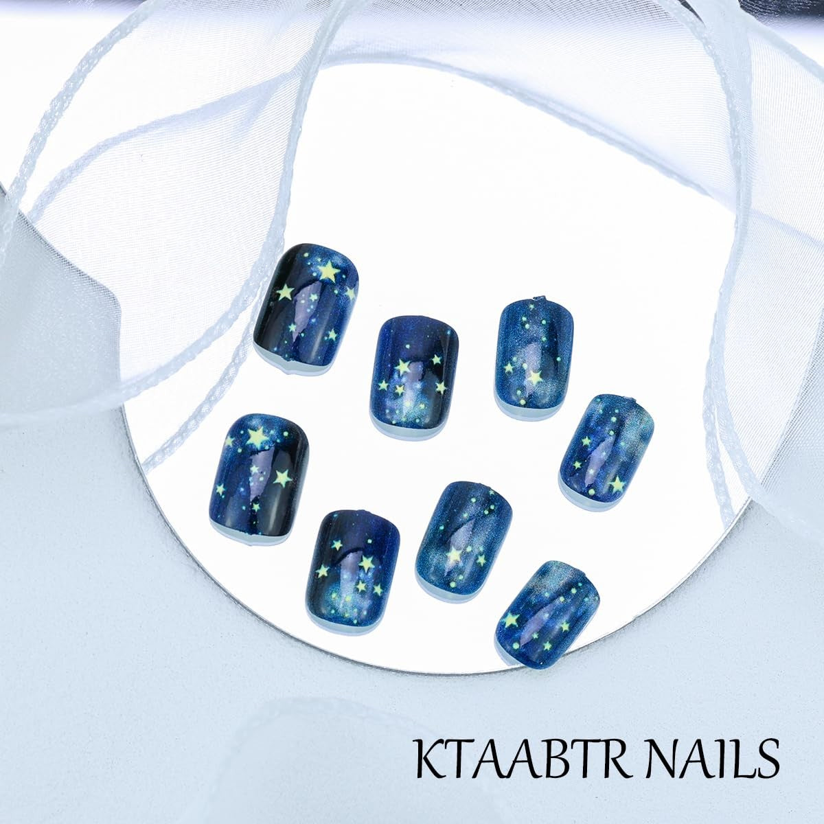 Starry Sky Press-On Nails Short Square 24 Pack with Glue & Nail File