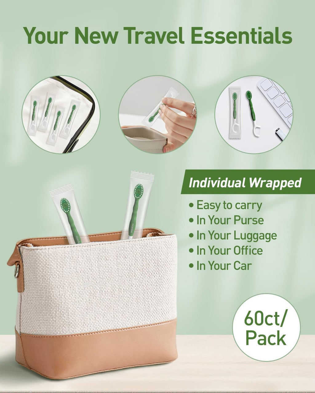 Disposable Travel Toothbrush Set with Toothpaste Floss and Scraper - 12 Pack