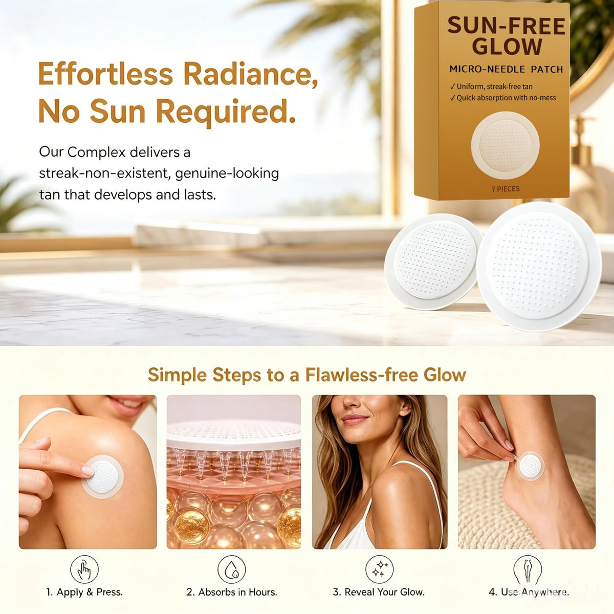 Self-Tanning Micro-Needle Patches - Natural Sunless Glow, 7 Pack