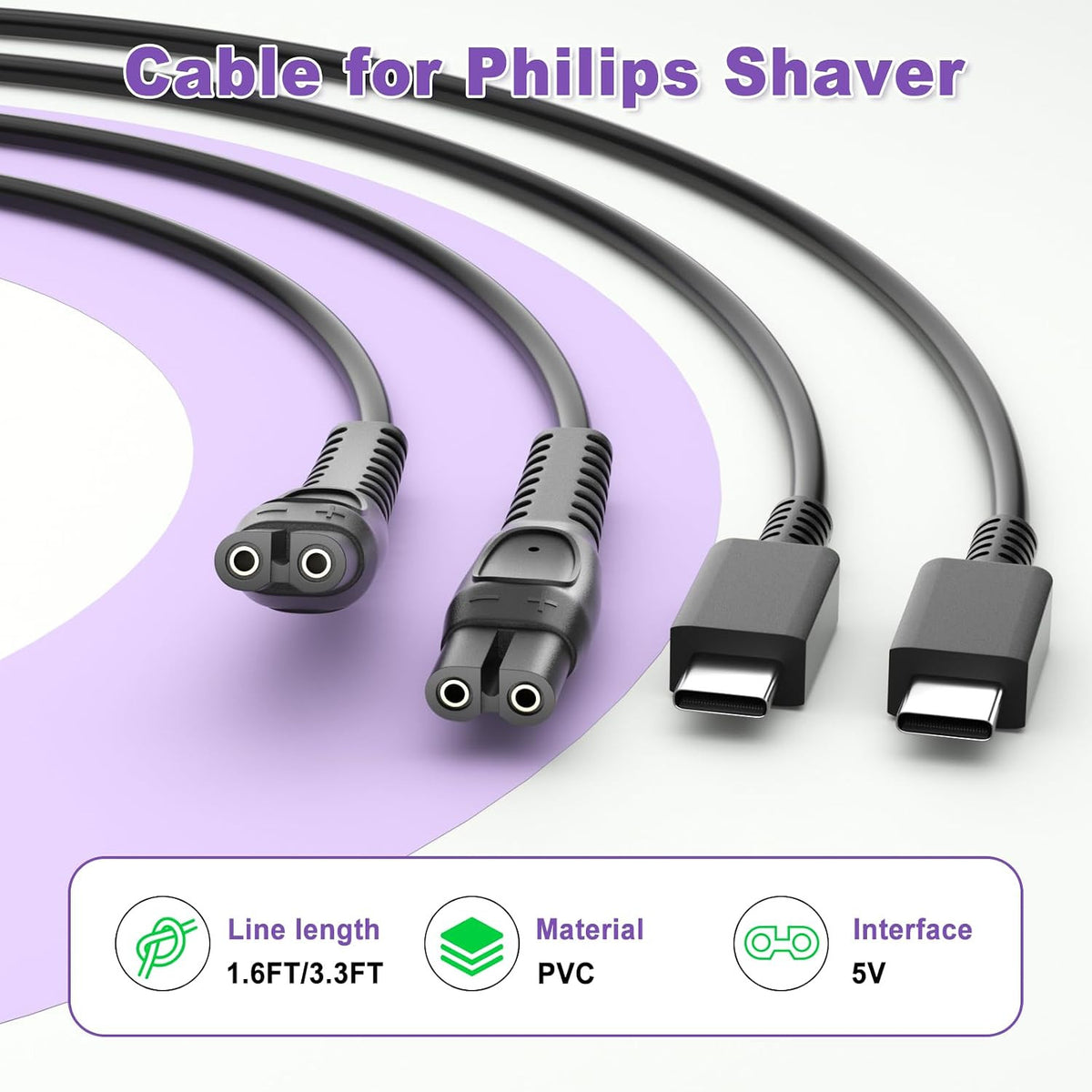 USB C Charger Cord for Philips Norelco Shavers Series 2000-9000 Replacement Cable