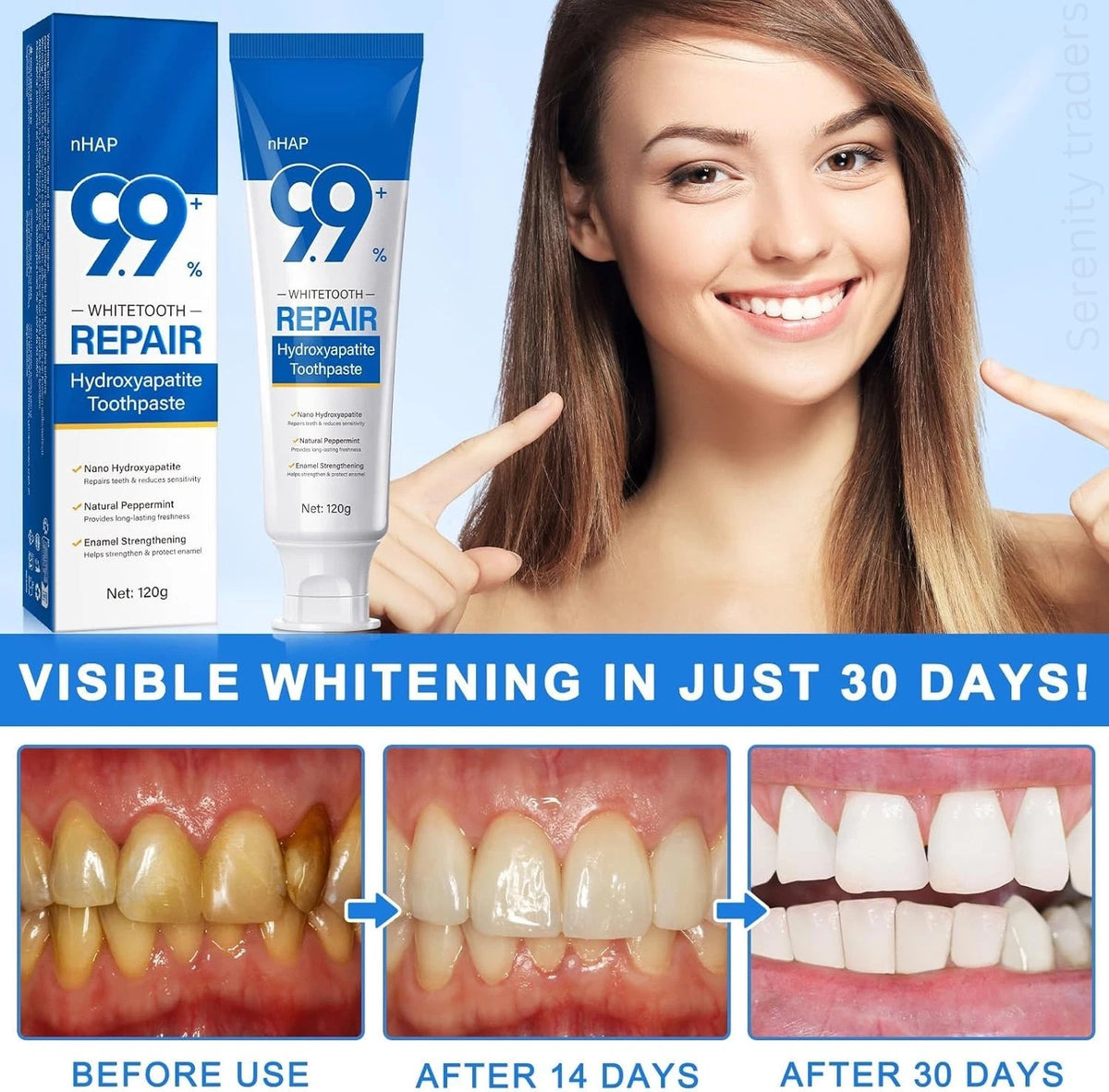 Hydroxyapatite Toothpaste 4.23 Oz - Enamel Repair Natural Whitening Fluoride-Free