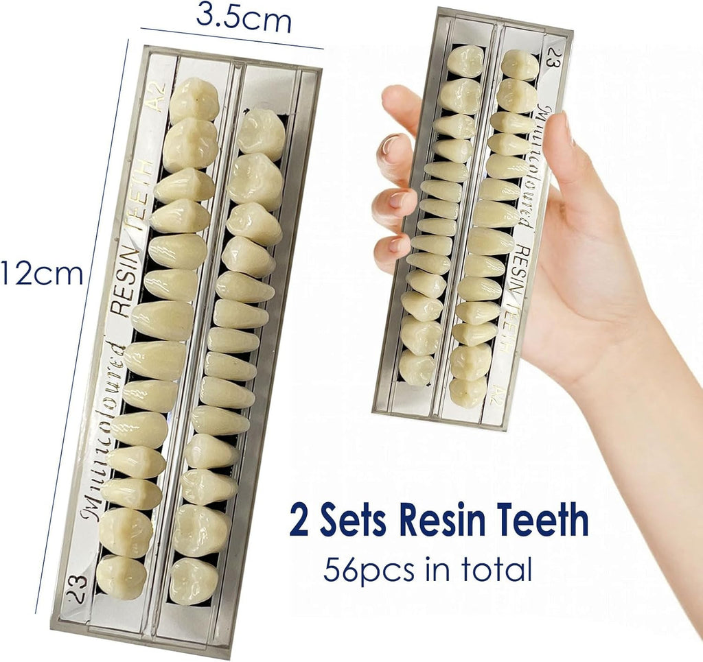 56 Pcs Fake Teeth Set - Dental Resin Upper and Lower Dentures for DIY & Halloween Props