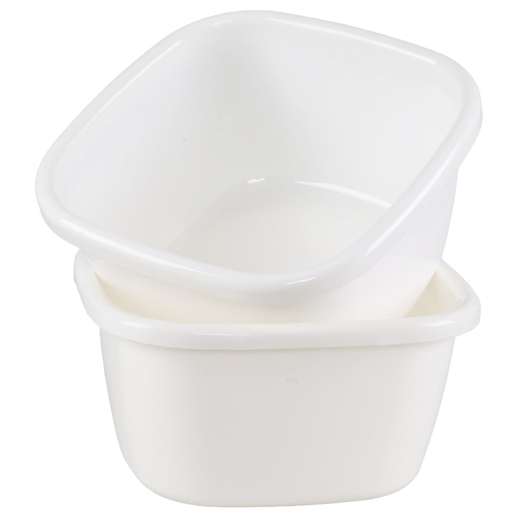 Large Plastic Deep Wash Basin 18 Quart Square Dishpan Set - White