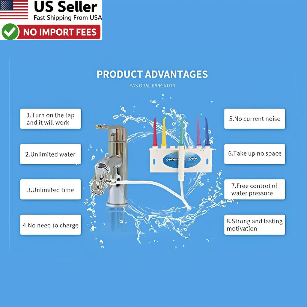 Water Dental Flosser with 5 Jet Tips for Faucet Shower Non-Electric Oral Care