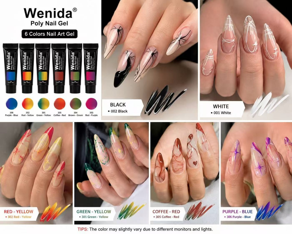 Poly Nail Gel Set with 6 Change-Color UV LED Nail Extensions - Home & Salon Use