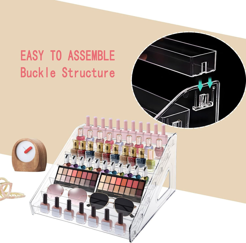 7-Layer Clear Nail Polish Organizer Rack for Cosmetics - Holds 70-80 Bottles