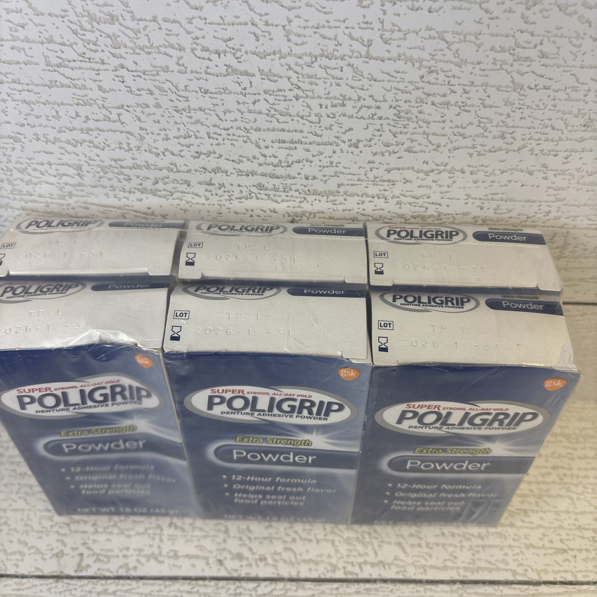 Poligrip Denture Adhesive Powder 12-Hour Hold - 1.6oz, Pack of 6