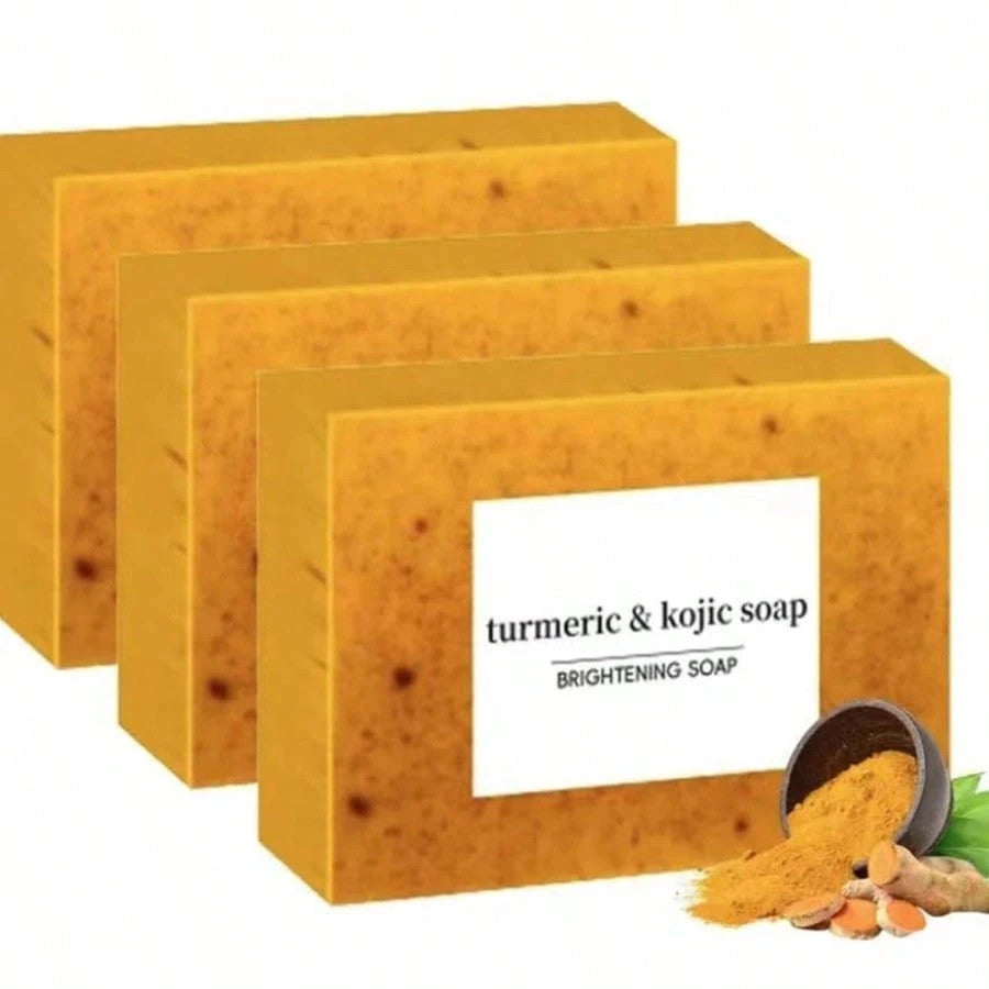 Turmeric & Kojic Acid Brightening Soap Set - Lemon Dark Spot Remover for Face & Body - 3 Bars