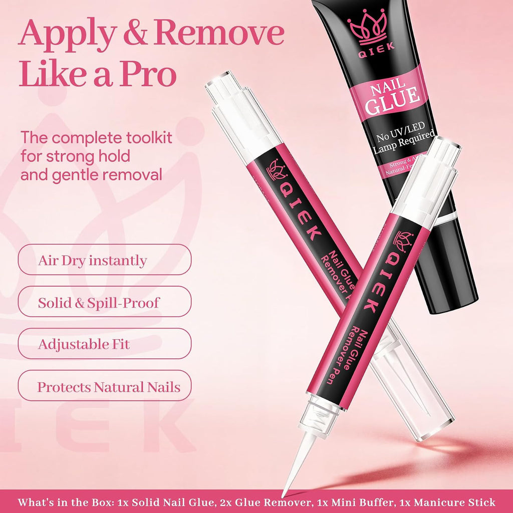 Nail Glue & Remover Pen Set - Semi-Solid Gel, No Lamp Needed, 10g & 6ml