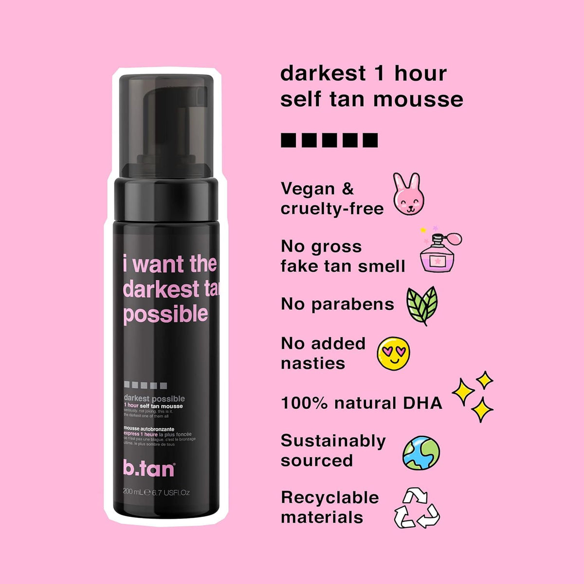 Dark Self Tanning Mousse - Instant 1 Hour Sunless Tan with Mitt, Vegan & Cruelty-Free