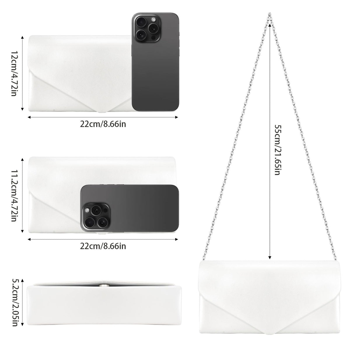 Women's Envelope Clutch Purse with Chain Strap - Vegan Leather Evening Bag