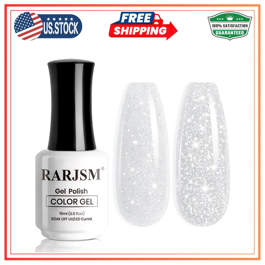 Milky White Reflective Glitter Gel Nail Polish with Diamond Effect