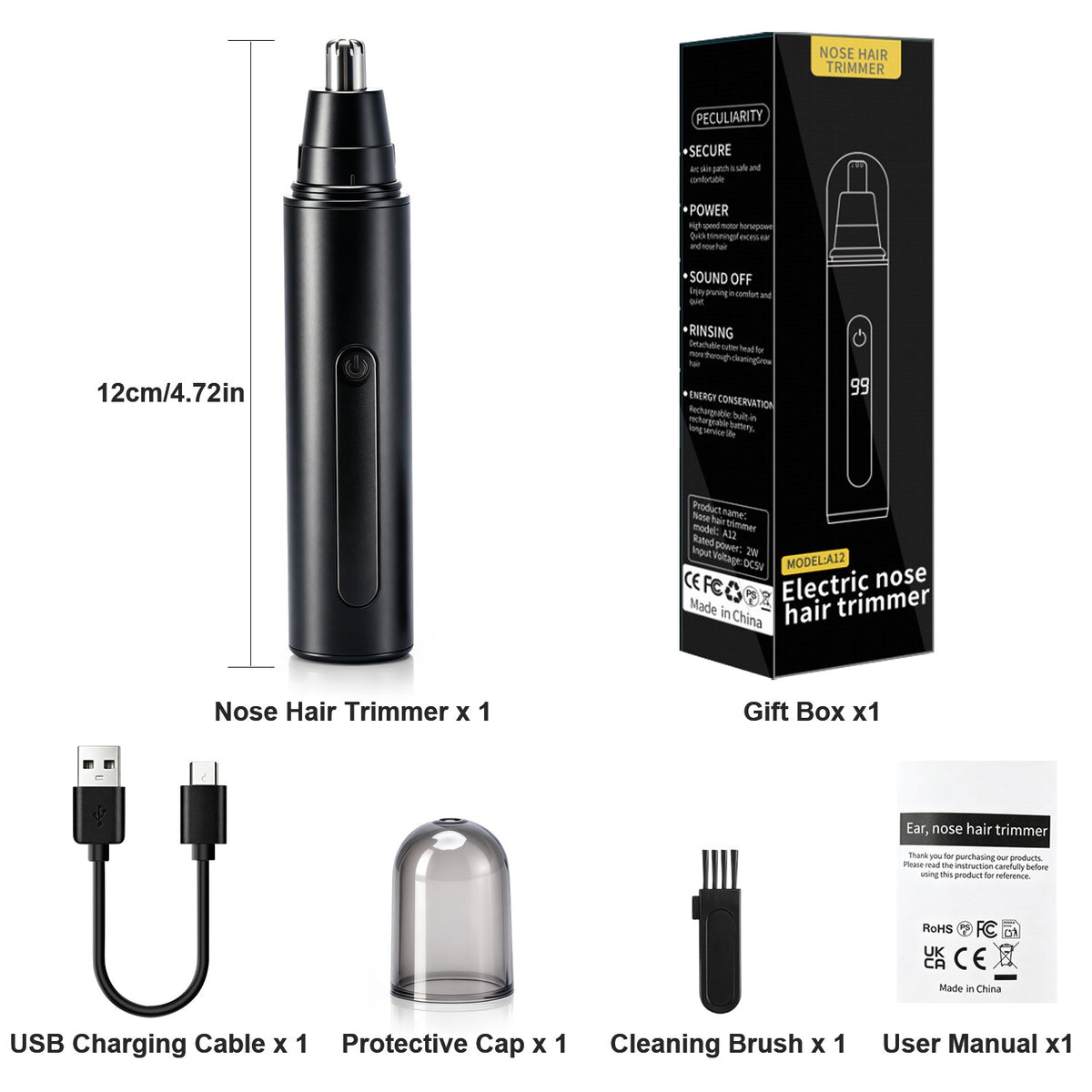 Men's Portable Nose Hair Trimmer - Waterproof, Multi-Function Grooming Device