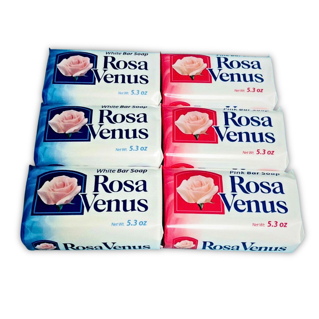 Rosa Venus White & Pink Bar Soap Set - 6 Bath Bars, 5.3 oz Each