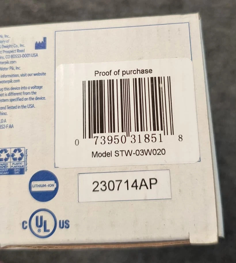 Waterpik Sonic Electric Toothbrush Rechargeable STW-03W020