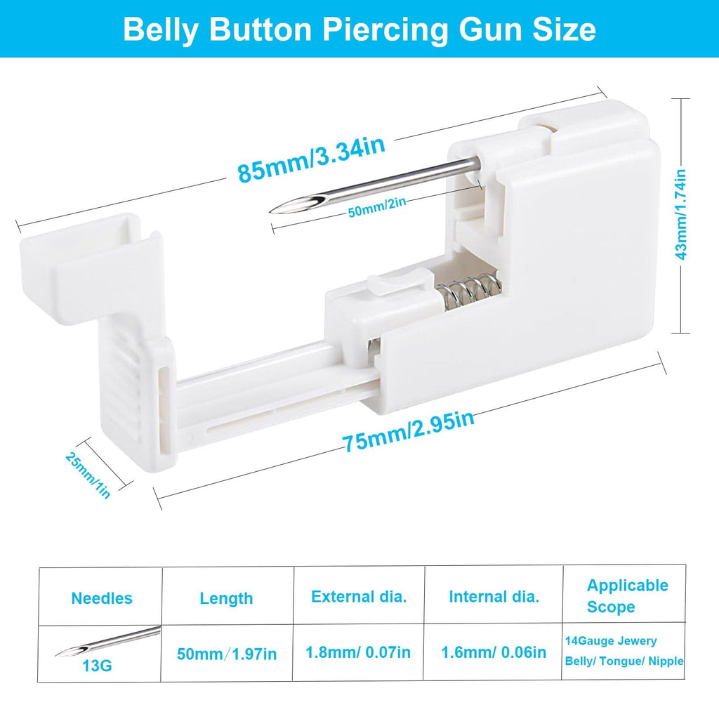 Belly Button Piercing Kit 4Pcs - Disposable Self Piercing Gun, Ring, Clamp & Tools
