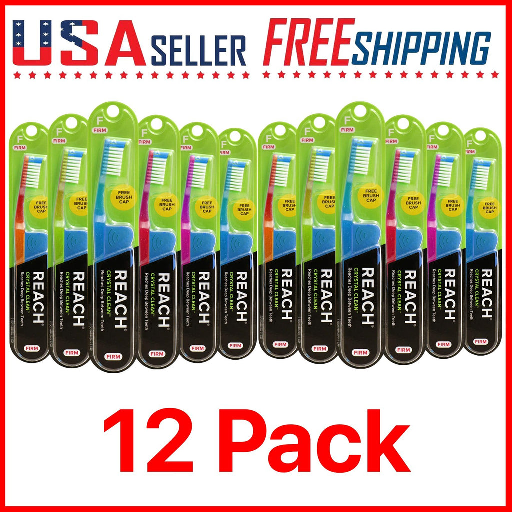 Reach Crystal Clean Toothbrush Firm Pack with Travel Caps - 12 Count