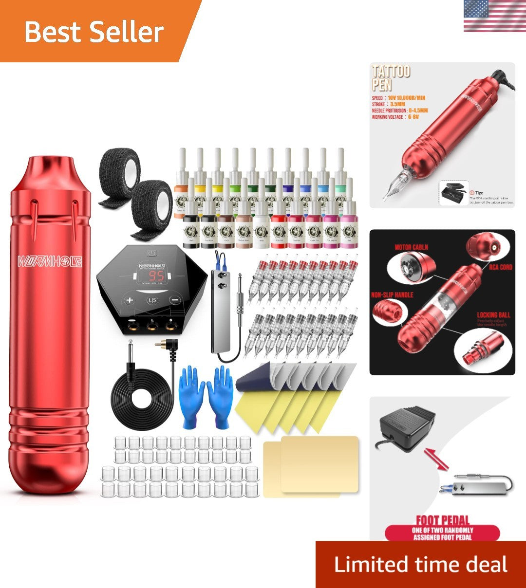 Beginners Tattoo Gun Kit for Outlining & Shading - Red