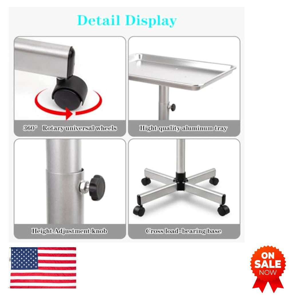 Adjustable Height Salon Tray Cart on Wheels - Metal Rolling Service Station