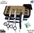 Professional Hair Cutting and Thinning Scissors Set with Razor and Pouch