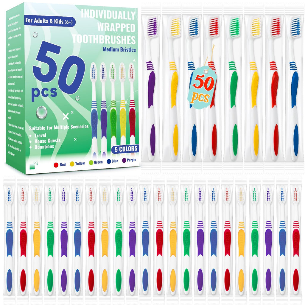 Disposable Toothbrush Pack 50 Count Soft Bristle Individually Wrapped