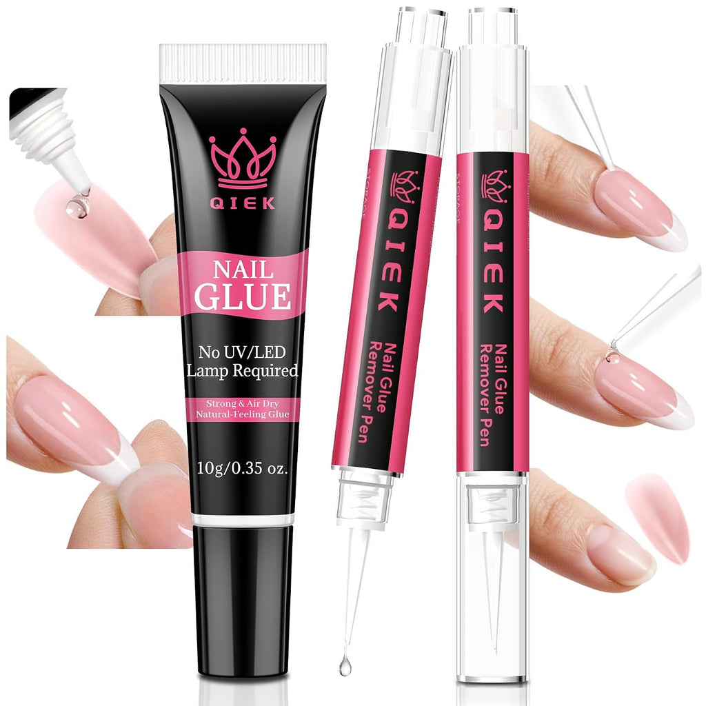 Nail Glue & Remover Pen Set - Semi-Solid Gel, No Lamp Needed, 10g & 6ml