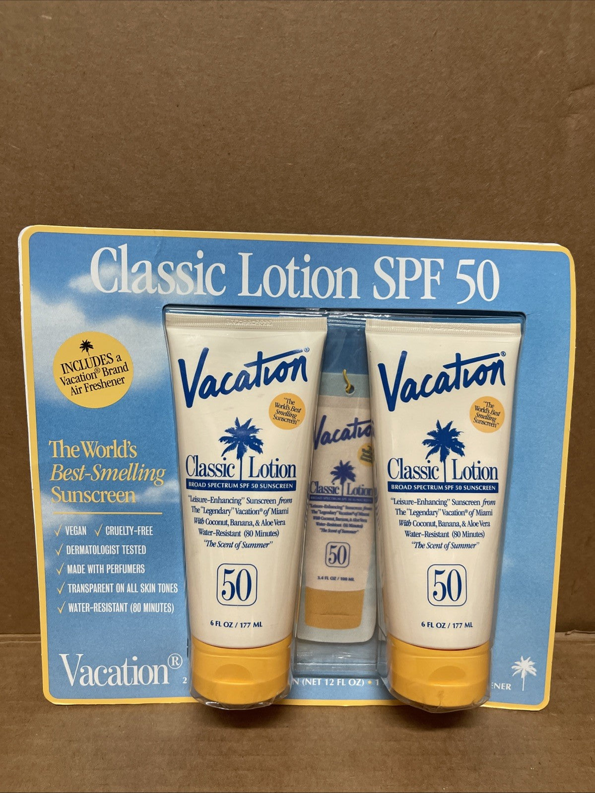 Vacation SPF 50 Lotion Duo with Air Freshener - Water-Resistant Sun Protection