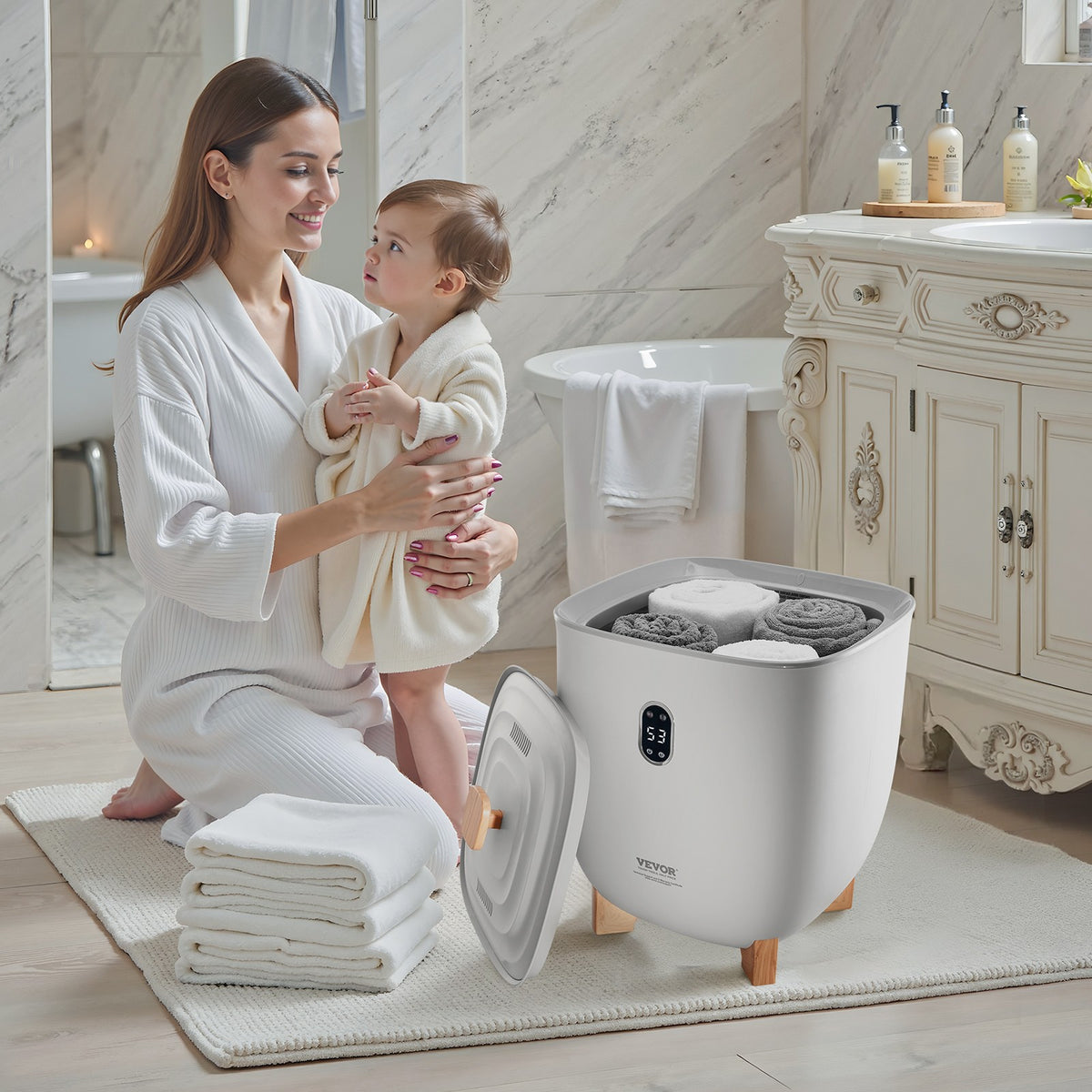 25L Towel Warmer Bucket with LED Timer & Temperature Control, Gray